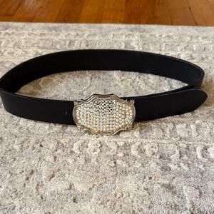 Elegant Black Belt with Silver Rhinestone Buckle